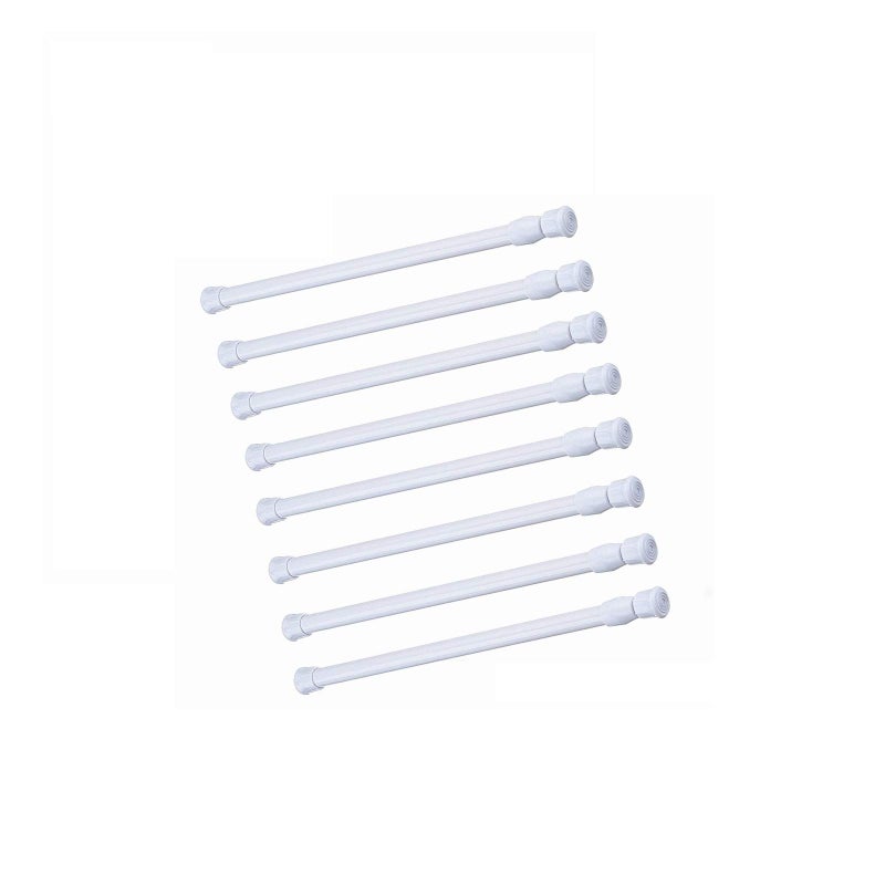 qinnsou 8 Pack Spring Curtain Tension Rods, 15.7-28 Inch Cupboard Bars Tensions Rods Adjustable Extension Rod for Bathroom Window Closet refrigerator bar DIY Projects (White) - Image 1